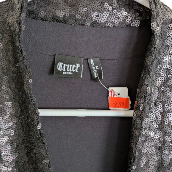 CRUEL DENIM Black Sequin Sweater Jacket 
Blazer Cardigan Glam Goth Girl Medium - Picture 5 of 5